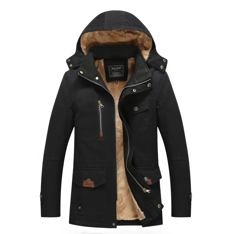 Herren modische Outdoor-Jacke mit warmem Fleecefutter und Kapuze – Taviero