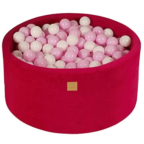 Ball Pool Baby - Round 90x40cm baby pool for children with 200 balls, velvet, magenta: white/pastel pink