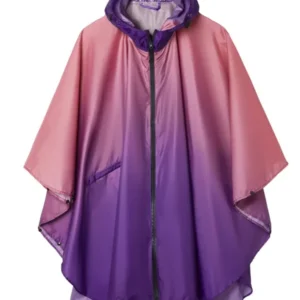 Rain cape with hood zipper, reusable raincoat, rain poncho bike hiking