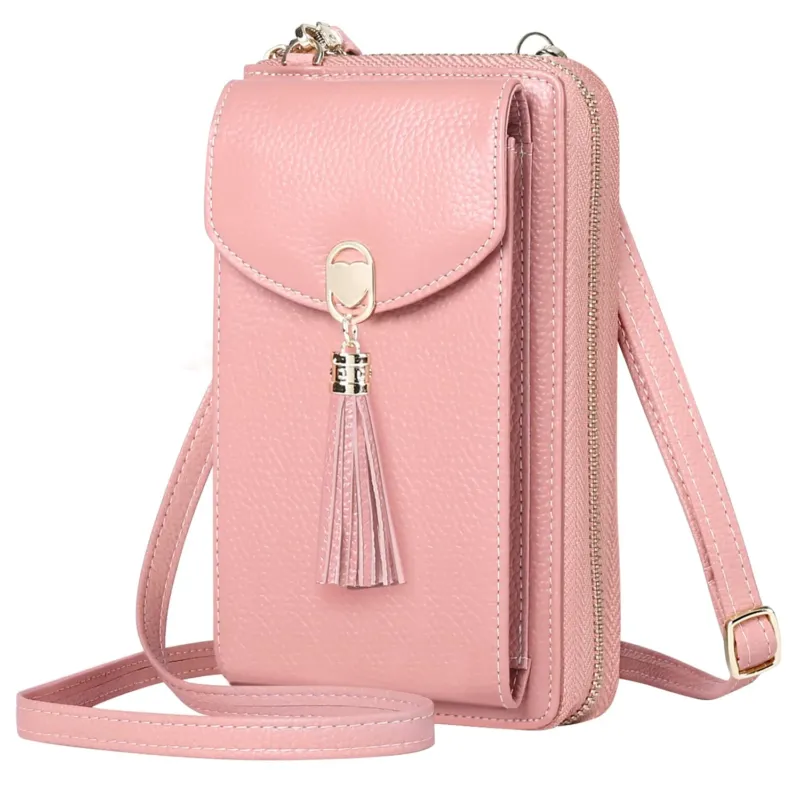Cell phone shoulder bag leather cell phone shoulder bag RFID protection small crossbody