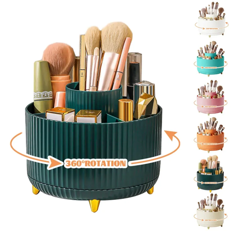 360° Make up Organizer, Brush Holder Cosmetic Storage with 5 compartments