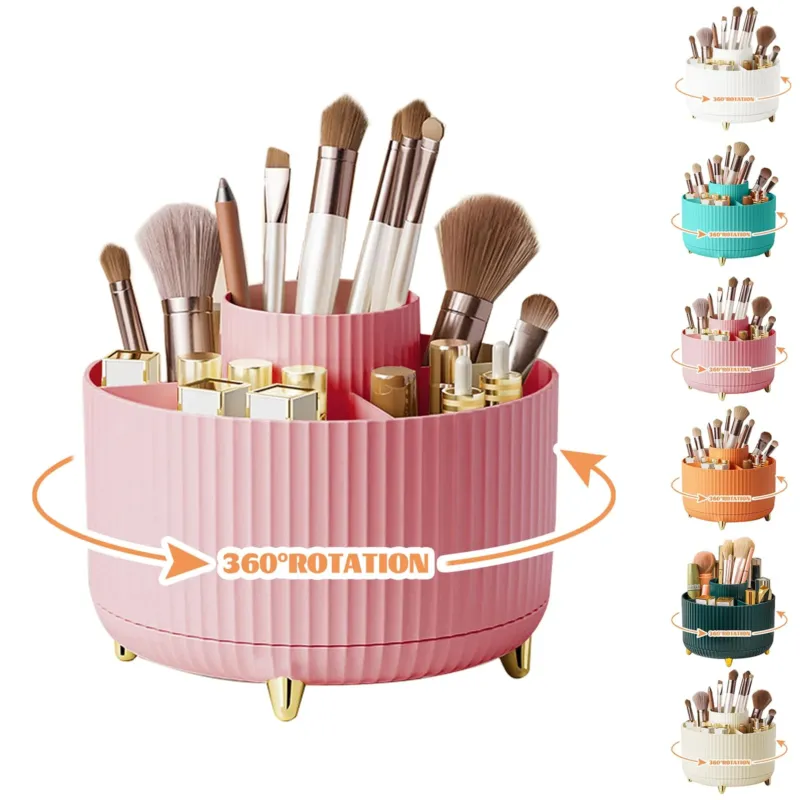 360° Make up Organizer, Brush Holder Cosmetic Storage with 5 compartments