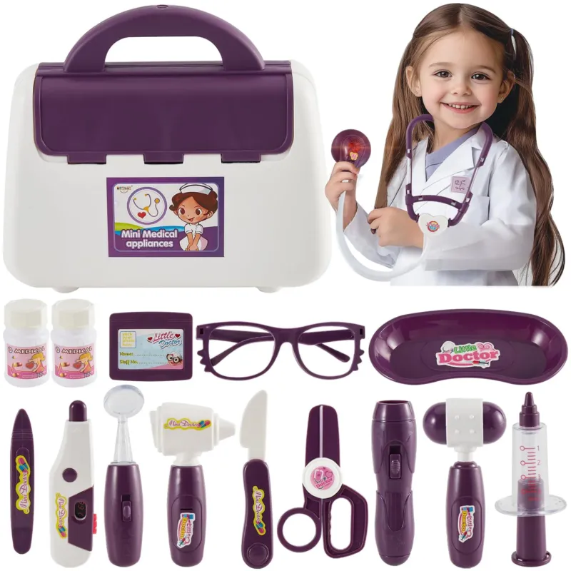 Children's doctor's case with electric stethoscope thermometer, medical toy, vet doctor role play