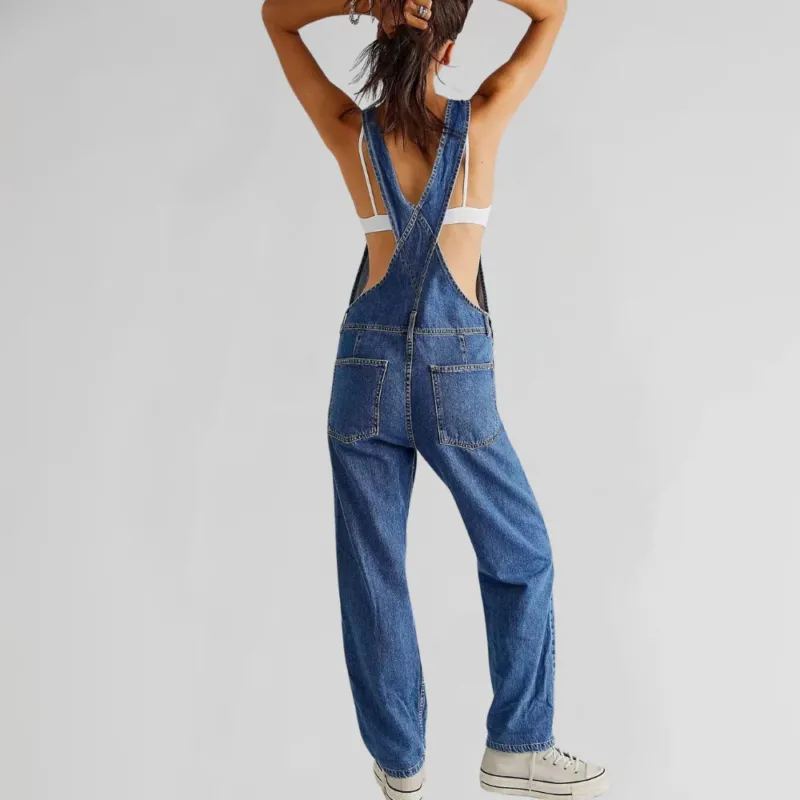 Damen-Latzhose aus Denim mit Cross-Back-Design – Solévia