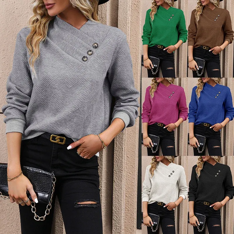 Damen Asymmetrischer Überschlagkragen Feinstrickpullover mit dekorativer Knopfleiste – Mavelle
