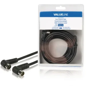 Valueline Koaxialkabel abgewinkelt Koax-Stecker - Koax-Kupplung 10.0 m Schwarz